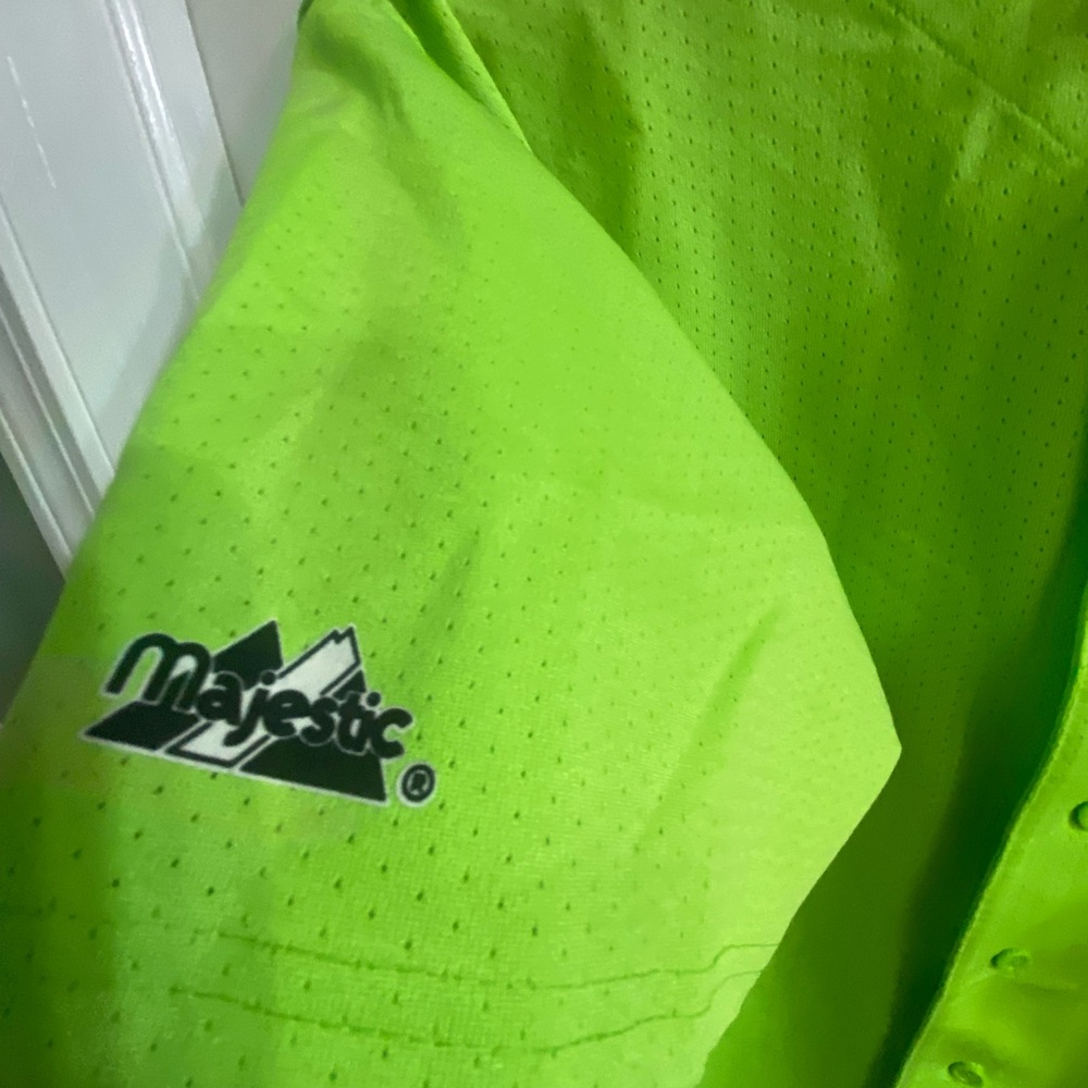 Majestic Neon Green Team Button-Up Jersey - Picture 5 of 6